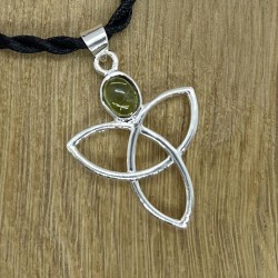 Silver Coloured Metal Triquetra with Peridot Pendant